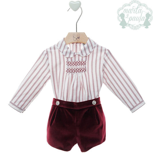 Conjunto Niño Short Terciopelo Vino Marta y Paula