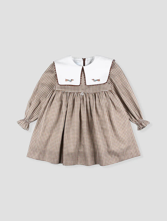 Vestido Cuadros Café Cuello Blanco Foque