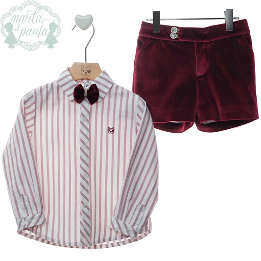 Conjunto Camisa Rayas Short Vino Marta y Paula