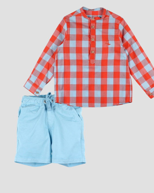 Conjunto Rojo Azul Cuadros Foque