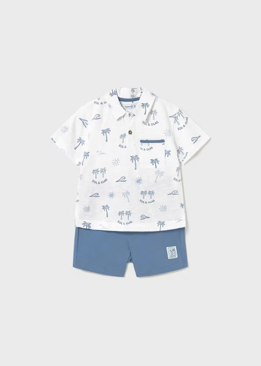 Conjunto Blanco Azul Palmeras Mayoral