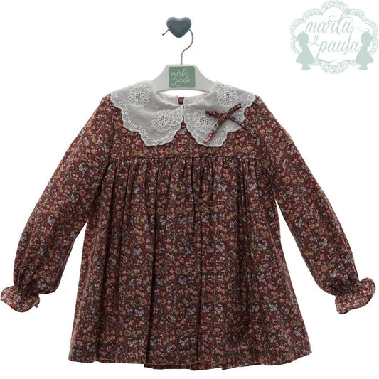 Vestido Vino Flores Cuello Marta Y Paula