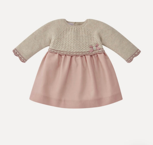 Vestido de Punto Beige Rosa con Moño Paz Rodríguez