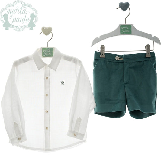 Conjunto Blanco Verde Terciopelo Marta y Paula