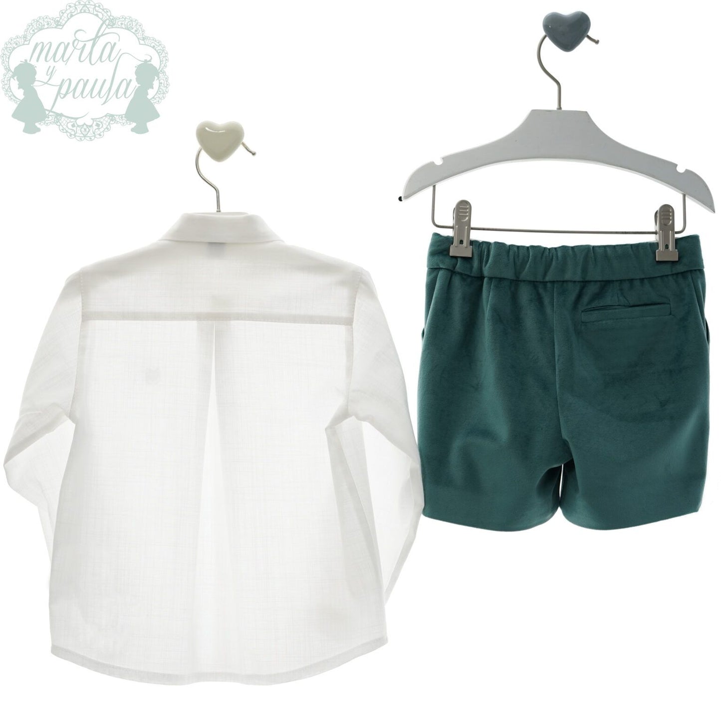 Conjunto Blanco Verde Terciopelo Marta y Paula
