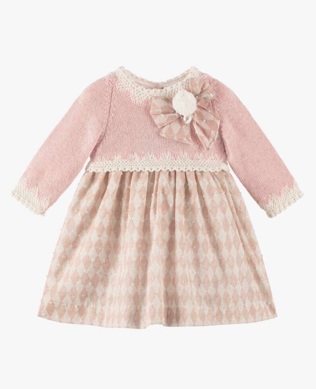 Vestido Tejido Palo de Rosa Rombos Pompón Foque