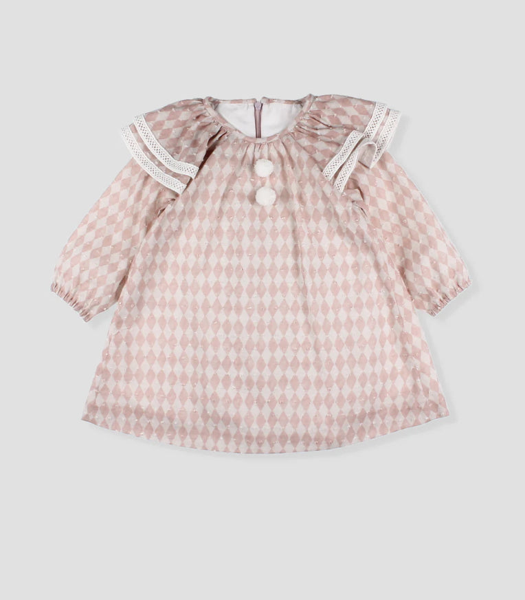 Vestido Palo de Rosa Rombos Pompones Foque