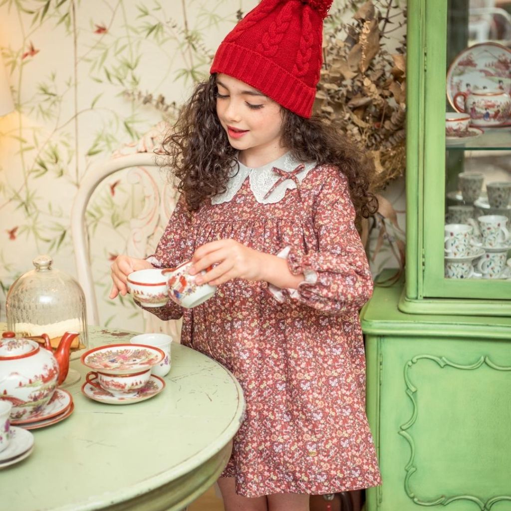 Vestido Vino Flores Cuello Marta Y Paula