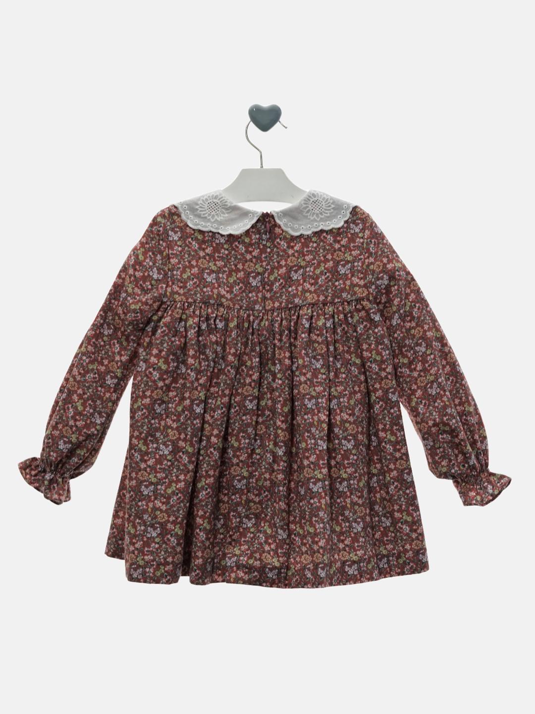 Vestido Vino Flores Cuello Marta Y Paula