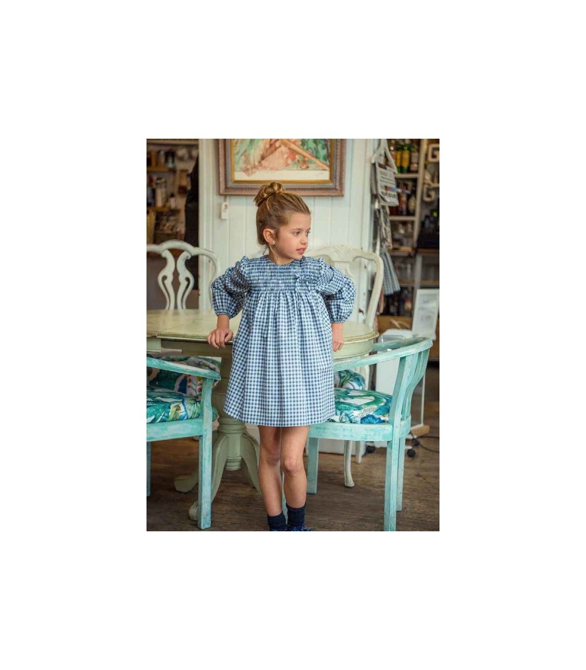 Vestido Marino Cuadros Marta Y Paula