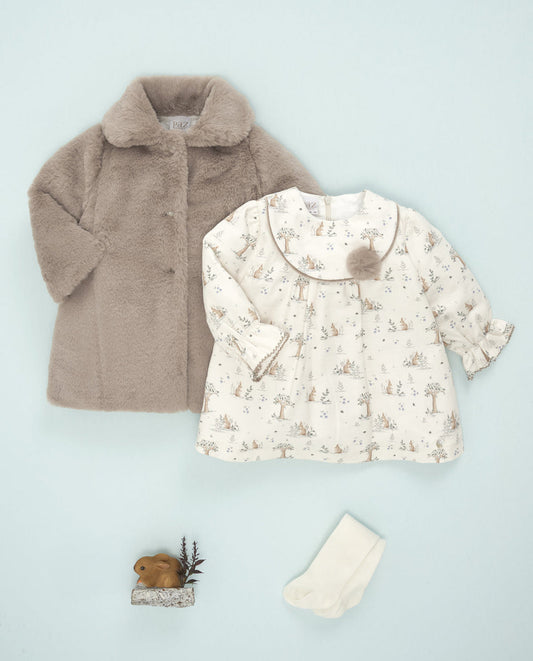 Vestido Crudo Conejos Pompón Paz Rodriguez