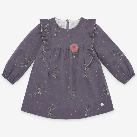 Vestido Gris Lunas Y Flores Paz Rodríguez