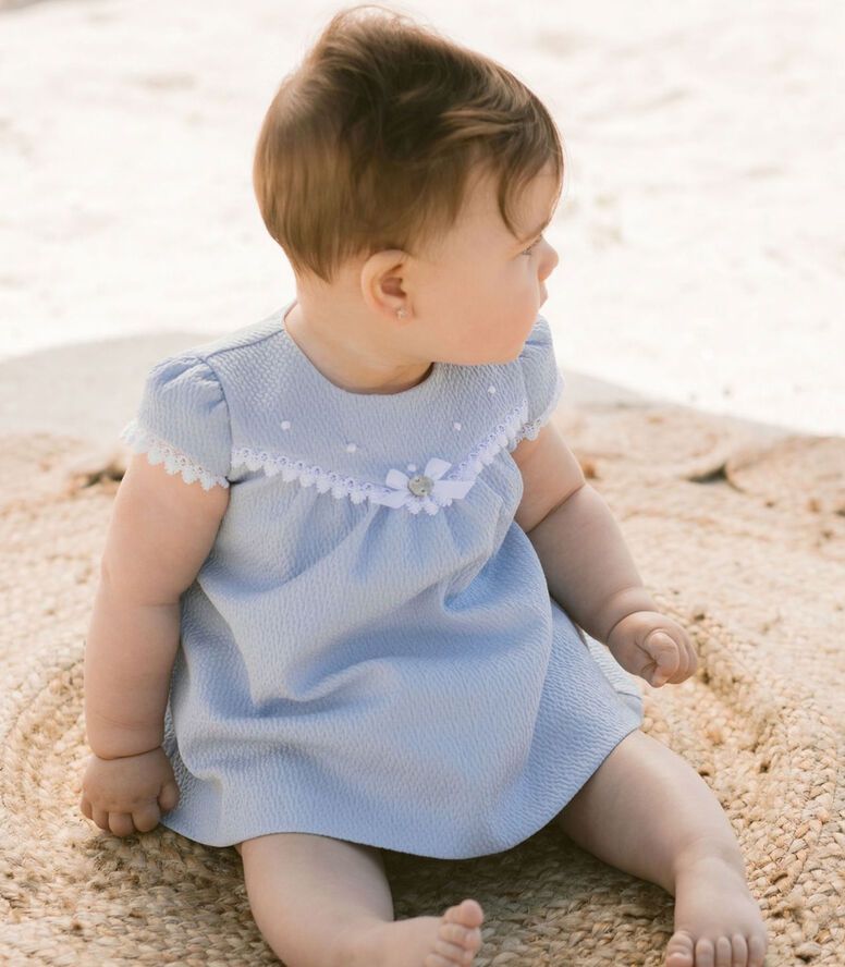 Vestido Azul Pique Con Moño Paz Rodríguez