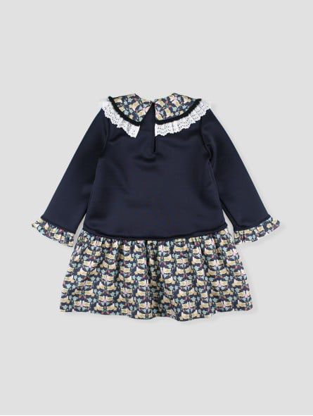 Vestido Marino Palomas Cuello Foque