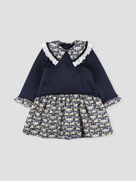 Vestido Marino Palomas Cuello Foque