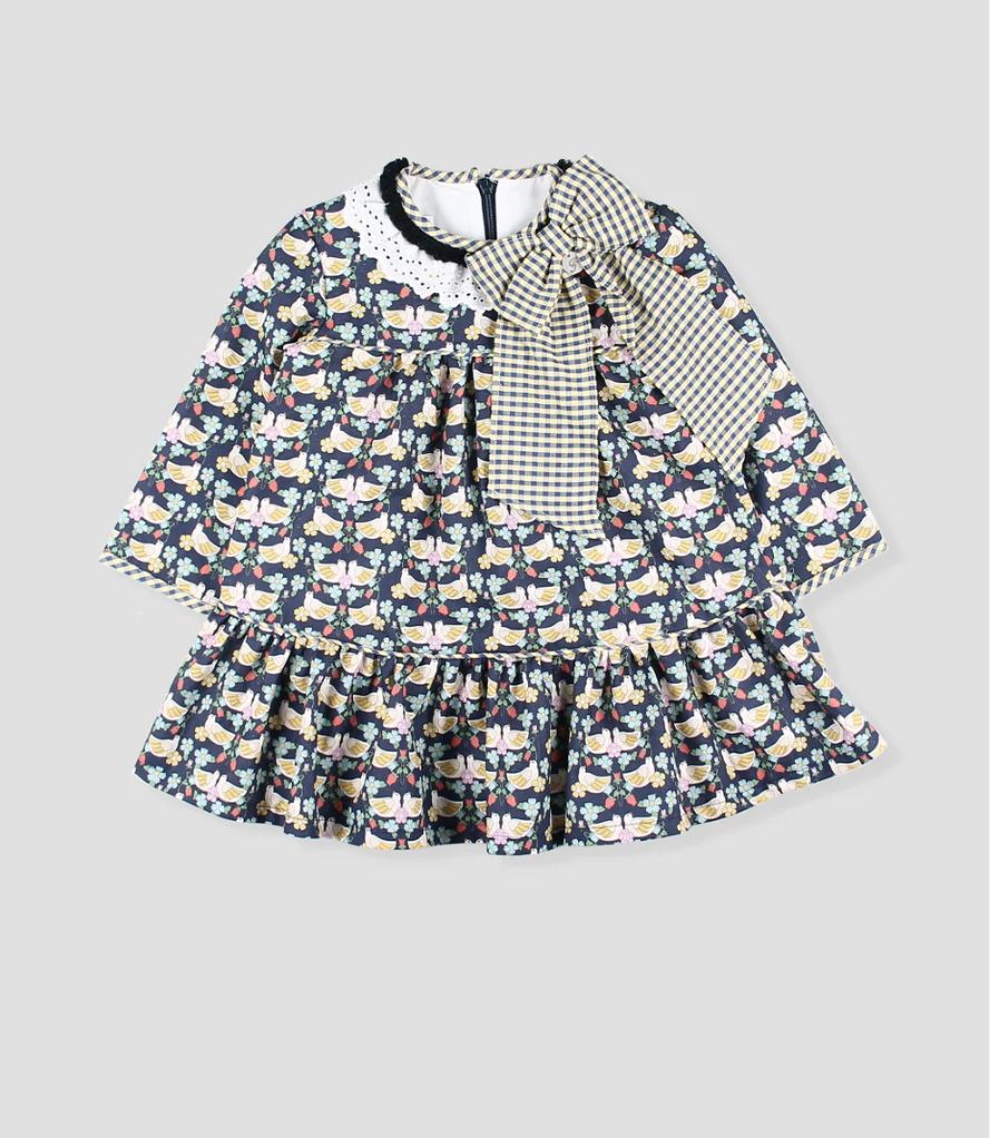 Vestido Marino Palomas Moño Foque