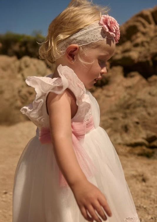 VESTIDO CEREMONIA MOÑOS ROSAS