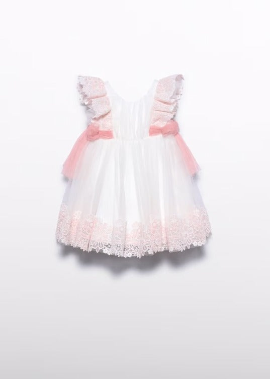 VESTIDO CEREMONIA MOÑOS ROSAS