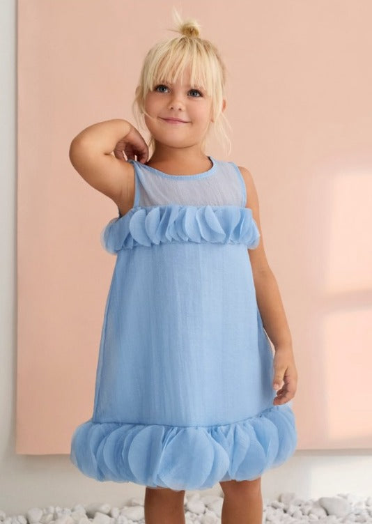 VESTIDO CELESTE HOJAS