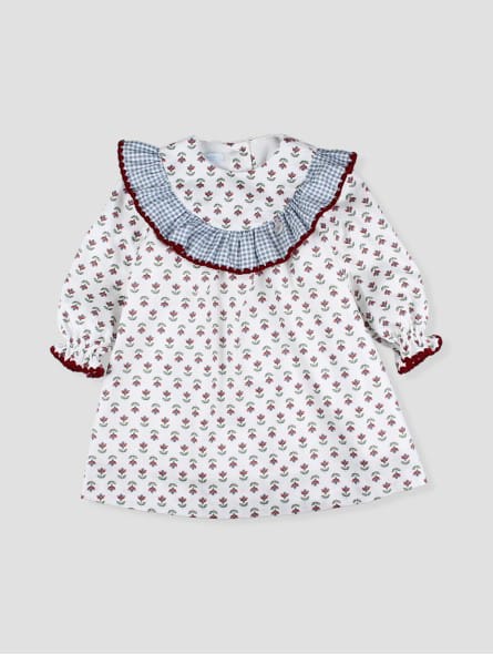 Vestido Flores Rojas Olan Cuadros Foque