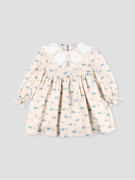 Vestido Beige Conejitos Olan Encaje Foque