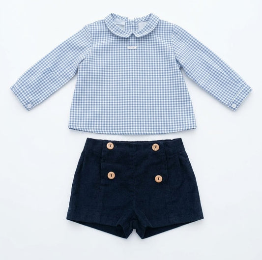 Conjunto Azul Cuadros Short Pana Foque