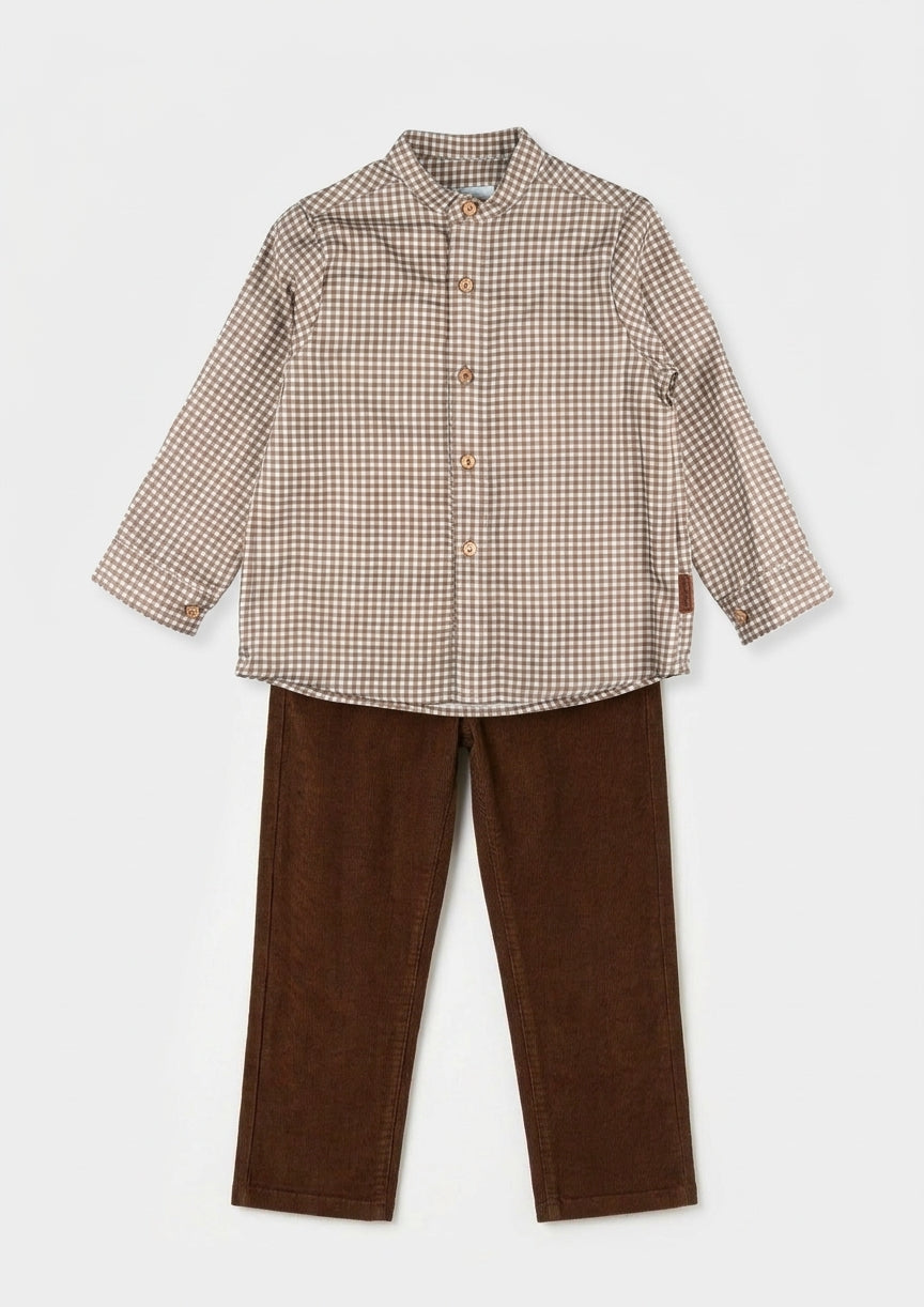 Conjunto Cuadros Café Pantalón Pana Foque