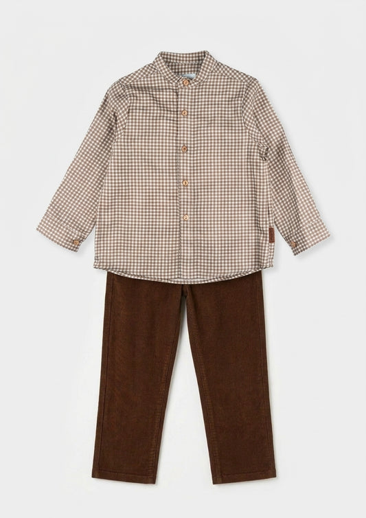 Conjunto Cuadros Café Pantalón Pana Foque