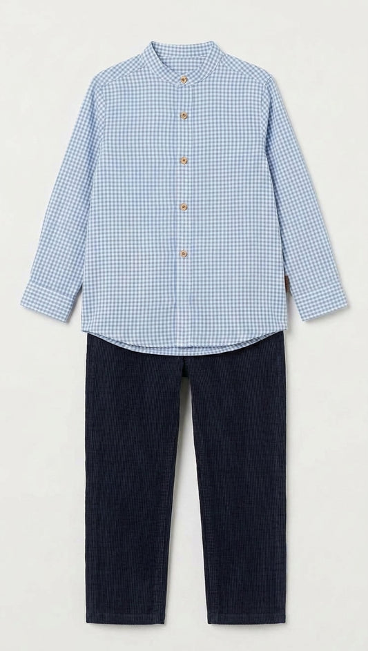 Conjunto Cuadros Azules Pantalón Pana Foque